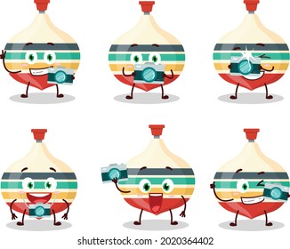 Photographer profession emoticon with top toy cartoon character. Vector illustration
