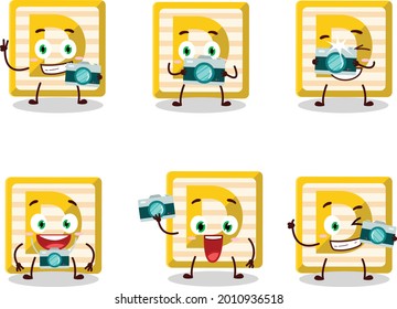 Photographer profession emoticon with toy block D cartoon character. Vector illustration