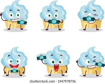 Photographer profession emoticon with vanilla cake cartoon character