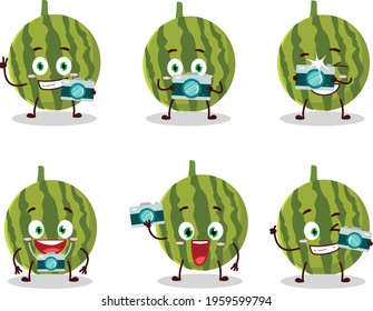 Photographer profession emoticon with watermelon cartoon character