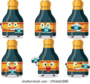 Photographer profession emoticon with wine bottle cartoon character