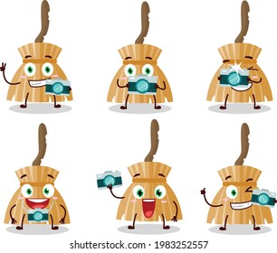 Photographer profession emoticon with witch broom cartoon character