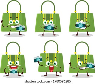 Photographer profession emoticon with women bag cartoon character