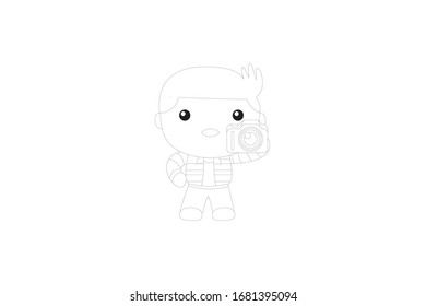 Photographer Profession Vector Outline Illustration