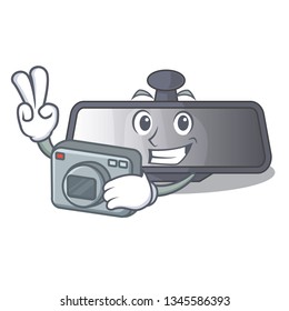 Photographer rear view mirror in cartoon car