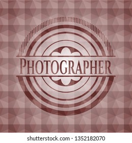 Photographer red geometric pattern emblem. Seamless.