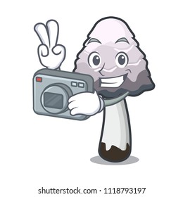 Photographer shaggy mane mushroom mascot cartoon