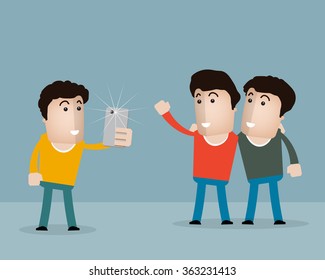 Photographer shooting people. Camera and photography, professional person, man friend smile. Vector illustration