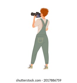 Photographer Shooting with Professional Camera in Studio Vector Illustration