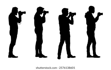 photographer silhouette set, standing man taking photo - vector illustration