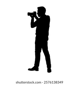 Photographer silhouette, standing man taking photo - vector illustration