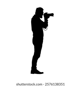 Photographer silhouette, standing man taking photo - vector illustration