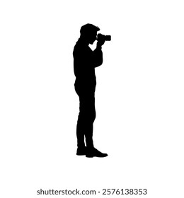 Photographer silhouette, standing man taking photo - vector illustration