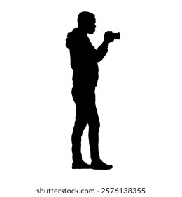 Photographer silhouette, standing man taking photo - vector illustration