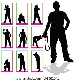 photographer silhouette vector in box art on white background