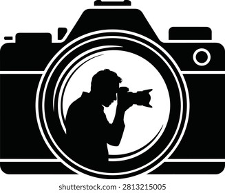 A photographer silhouette within a camera icon, representing professional photography and image capture concepts.