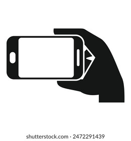 Photographer is snapping a photo with a smartphone in horizontal orientation