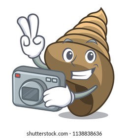 Photographer spiral shell mascot cartoon
