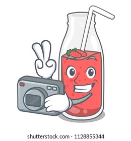 Photographer strawberry smoothie mascot cartoon