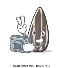 Photographer sunflower seed mascot cartoon