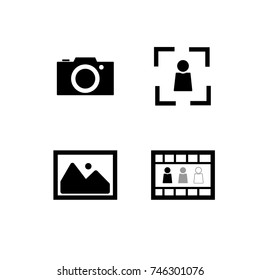 Photographer symbols, set of line icons. Camera, picture, photo process signs. Flat design. Vector Illustration.