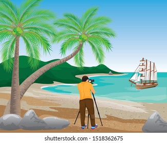 the photographer take a photo on the sea beach 