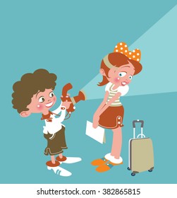Photographer takes a photo of a beautiful girl. Vector. Cartoon. Illustration.