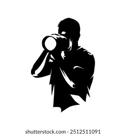 Fotograf nimmt Fotos mit professioneller Kamera, einzelne Vektorgrafik Silhouette