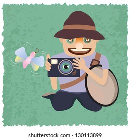 Photographer taking butterfly in close up mode, a vector tenth version encapsulated postscript.