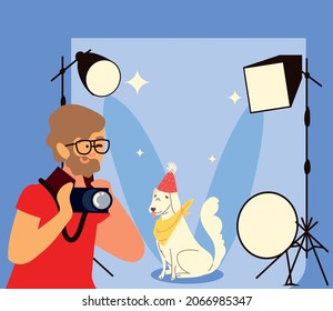 photographer taking photo a dog in studio