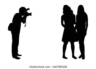 Photographer is taking the photo two women silhouette vector