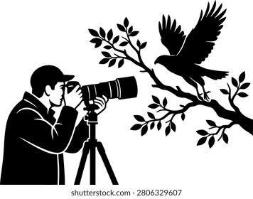 Photographer taking picture of flying eagle silhouette