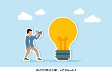 photographer taking picture of a lamp illustration of searching for idea or inspiration for photography concept or creative visual content