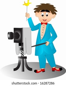 photographer is taking a picture using an old photocamera