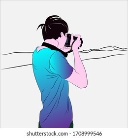 Photographer taking pictures on holiday
White background vector image