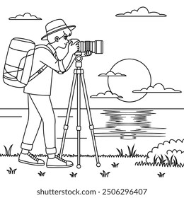 Photographer Taking Pictures Outline Coloring Page. Labor Day Hand Drawn Clip art