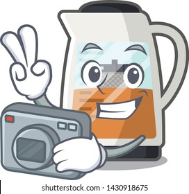 Photographer tea maker is served in cartoon bottle