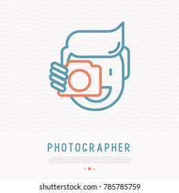 Photographer thin line icon. Modern vector illustration for logo.