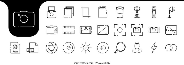 photographer tools kit lines icon vector design