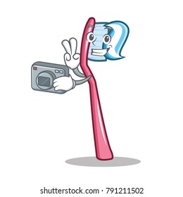 Photographer toothbrush mascot cartoon style
