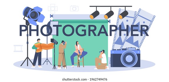 Photographer typographic header. Professional photographer with camera