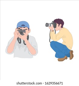 Photographer in vector with camera isolated on white background.
