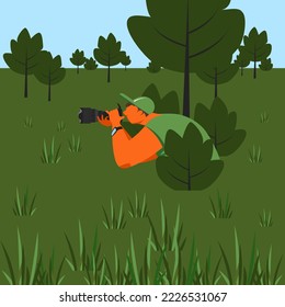 photographer. vector image of a person with a camera. photographing in nature. hidden shooting