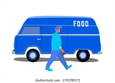 a photographer is walking to a restaurant