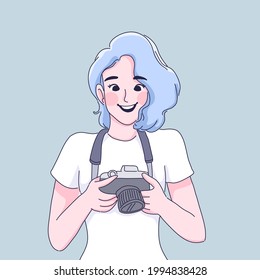 Photographer woman cartoon illustration design of vector. World photography day.