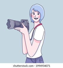 Photographer woman cartoon illustration design of vector. World photography day.