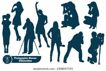 Photographer Woman holding camera silhouette vector