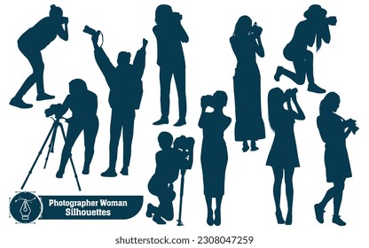 Photographer Woman holding camera silhouette vector