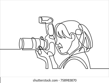 Photographer Woman Line-continuous Line Drawing 