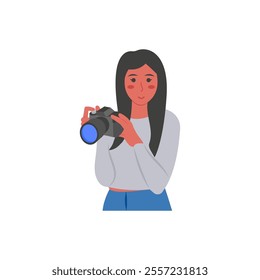 Photographer, Women Career Flat Vector Illustration